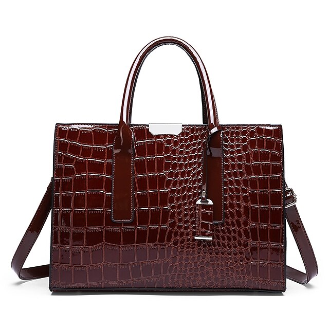  Women's Bags PU Leather Tote Satchel Zipper Crocodile Daily Office & Career Leather Bags Handbags Wine Black Red