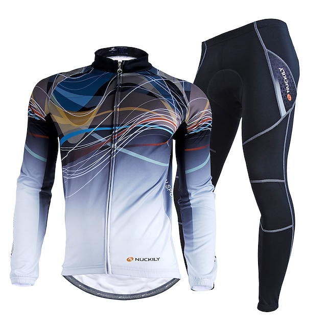  Nuckily Men's Long Sleeve Cycling Jersey with Tights Winter Fleece Velvet Polyester Camouflage Bike Clothing Suit Thermal Warm Waterproof Windproof Fleece Lining Reflective Strips Sports Lines / Waves
