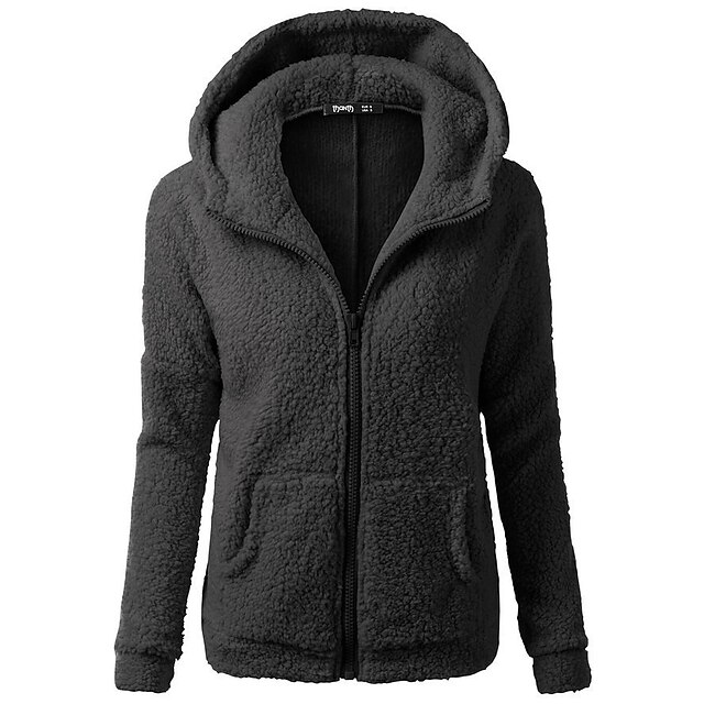  women imitation cotton hooded sweater coat ladies winter warm full zipper solid coat outwear long-sleeve top white