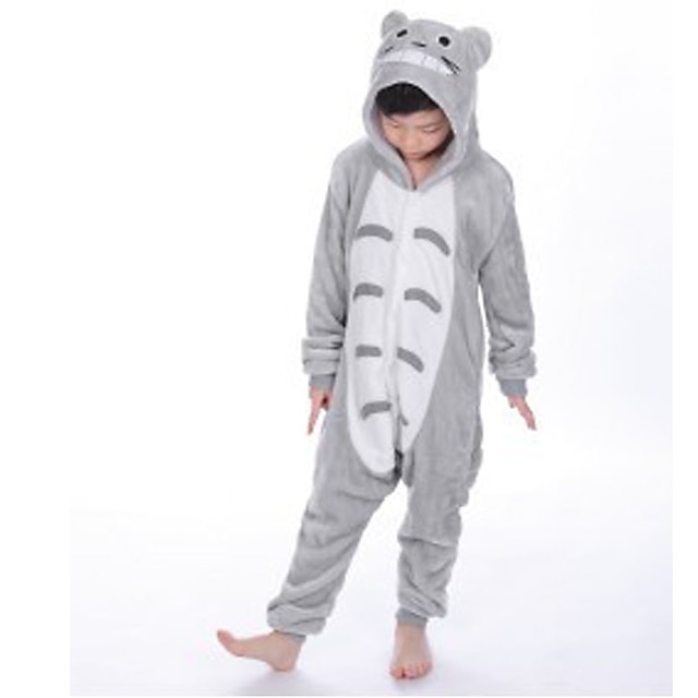  Børne Kigurumi-pyjamas Kat Totoro Helfarve Onesie-pyjamas Flannelstof Cosplay Til Drenge og piger Jul Nattøj Med Dyr Tegneserie