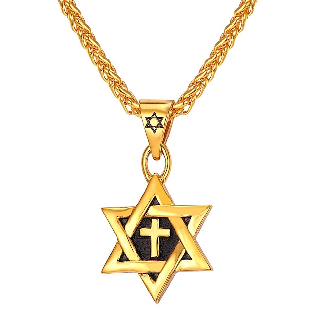  Men's Pendant Necklace Classic Star of David Pentagram Vintage Classic Stainless Steel Blue Silver Gold 550 cm Necklace Jewelry 1pc For Gift Daily
