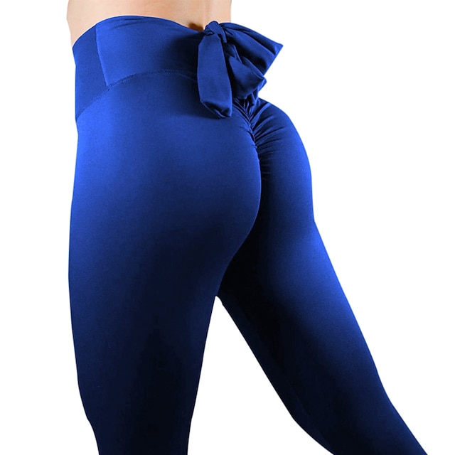  Women's Yoga Pants High Waist Tights Leggings Bottoms Bow Solid Color Anatomic Design Violet Army Green Blue Zumba Fitness Dance Spandex Winter Summer Sports Activewear Stretchy