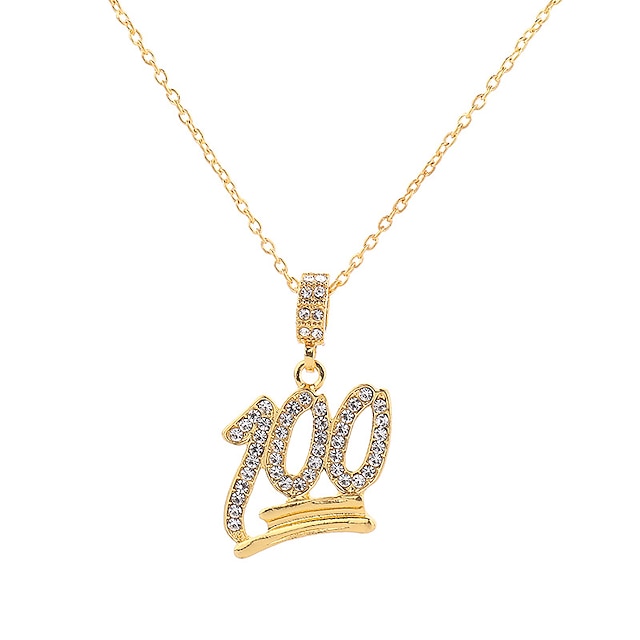  Men's Cubic Zirconia Pendant Necklace Classic Letter Trendy Rock Hip-Hop Chrome Imitation Diamond Gold 61 cm Necklace Jewelry 1pc For Club Bar