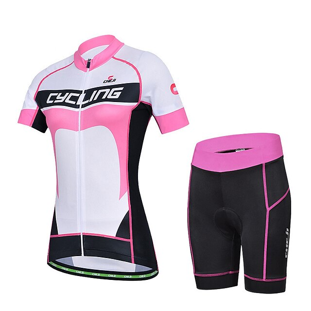  cheji® Women's Cycling Jersey with Shorts Short Sleeve - Summer Lycra Black+White Patchwork Funny Bike 3D Pad Quick Dry Breathable Reflective Strips Back Pocket Clothing Suit Sports Mountain Bike MTB