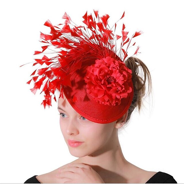  Women's Party Party Wedding Prom Party Hat Floral Flower Red Hat / Fascinators / Fabric / Vintage