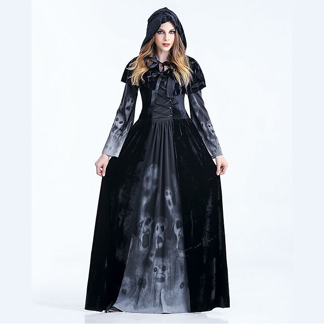  Witch Dress Cosplay Costume Cloak Women's Adults' Dresses Vacation Dress Halloween Halloween Carnival Masquerade Festival / Holiday Polyster Black Women's Easy Carnival Costumes Patchwork