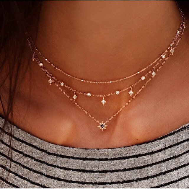  Women's Layered Necklace Stacking Stackable Star North Star Elegant Fashion European Chrome Imitation Diamond Gold 30 cm Necklace Jewelry 1pc For Daily Date