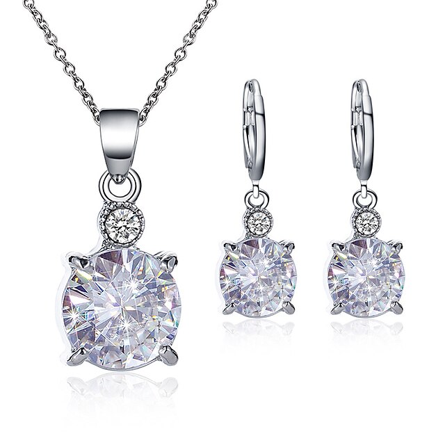  Women's Cubic Zirconia Drop Earrings Pendant Necklace Simple Vintage Classic Imitation Diamond Earrings Jewelry White For Party Prom Birthday Festival 3pcs / pack