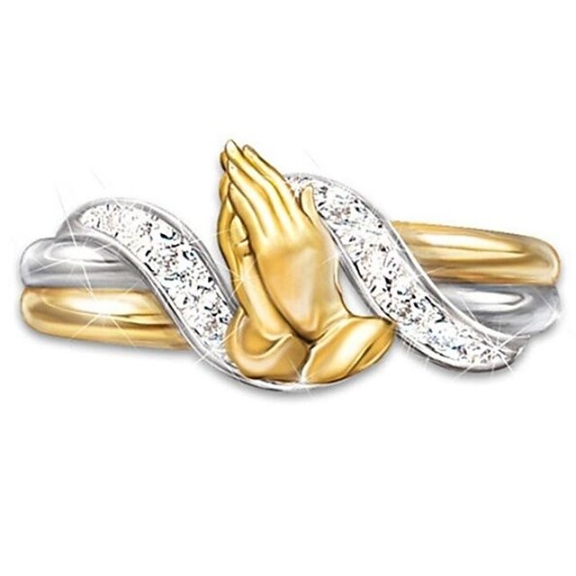  Women Ring Cubic Zirconia Classic Gold Brass Steel Prayer Unusual Unique Design Fashion 1pc 6 7 8 9 10 / Women's