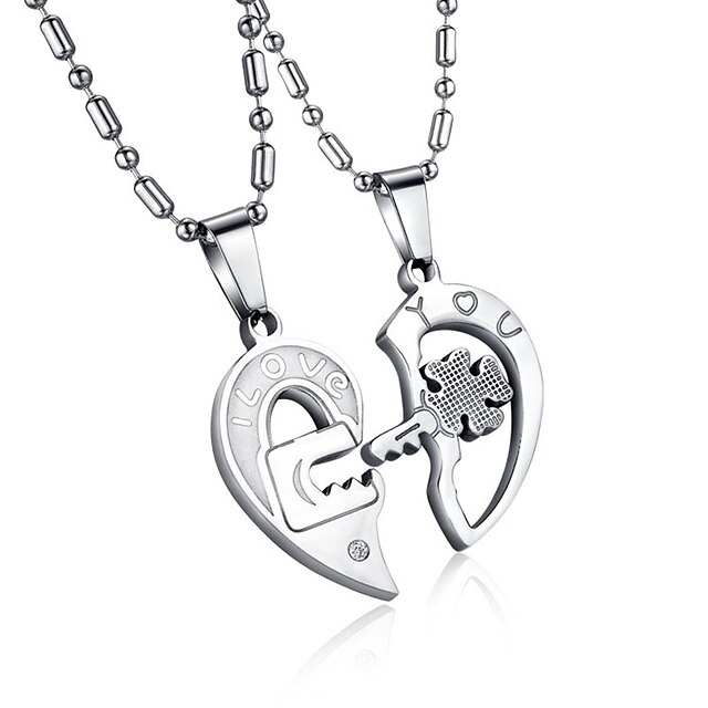  Men's Women's Clear AAA Cubic Zirconia Pendant Necklace Geometrical Broken Heart Heart Letter Hollow Heart Relationship Elegant Hip-Hop Steel Stainless Silver 50 cm Necklace Jewelry 2pcs For Wedding
