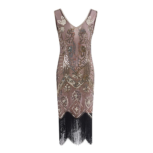  The Great Gatsby Charleston Roaring 20s 1920s Cocktail Dress Vintage Dress Flapper Dress Party Costume Masquerade Prom Dress Halloween Costumes Prom Dresses Adults' Women's Sequins Tassel Fringe Lace