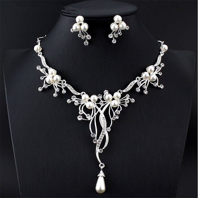  1 set Bridal Jewelry Sets Y Necklace Women's Party Wedding Engagement White Long Imitation Pearl Rhinestone Alloy Pear