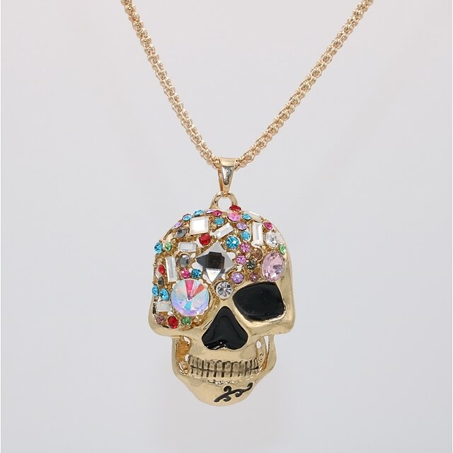  Men's Women's Pendant Necklace Statement Necklace Classic Skull Statement Unique Design Punk Rock Gold Plated Glass Chrome Gold 70 cm Necklace Jewelry 1pc For Halloween Carnival Masquerade Holiday Bar