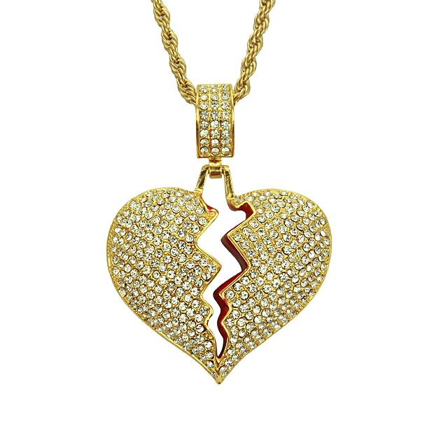  Men's Crystal Pendant Necklace Broken Heart Heart Relationship Fashion European Trendy Chrome Gold Silver 60 cm Necklace Jewelry 1pc For Street Daily Carnival
