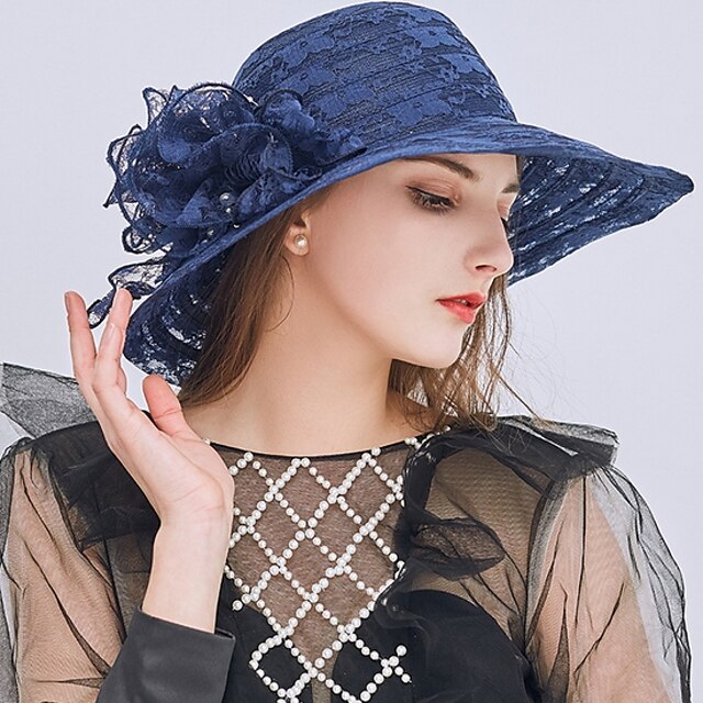  Women's Sun Hat Lace Cute - Solid Colored White Black Blushing Pink