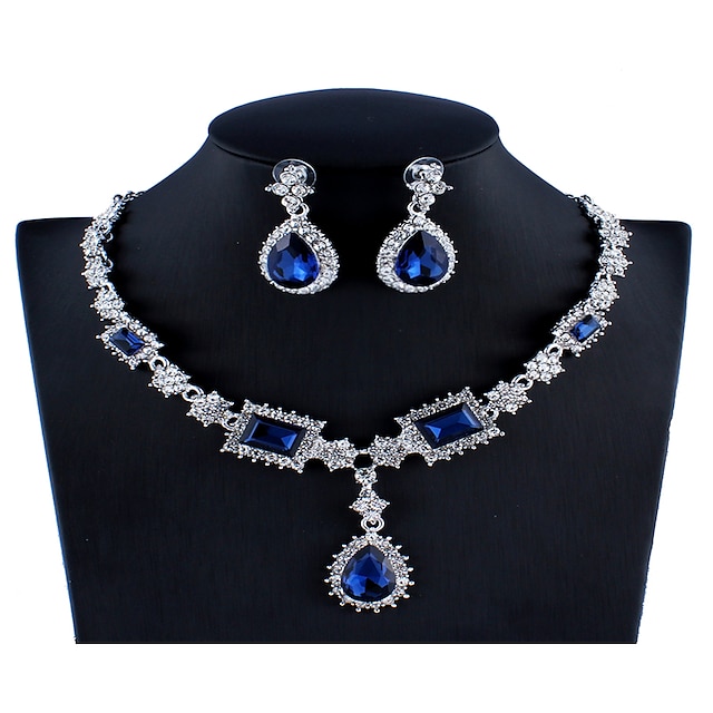  Women's Blue Red Gray Crystal Bridal Jewelry Sets Geometrical Pear Luxury Fashion Earrings Jewelry Red / Dark Blue / Gray For Wedding Engagement 1 set