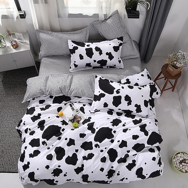  Cow Print Duvet Cover Bedding Sets Comforter Cover with 1 Duvet Cover or Coverlet，1Sheet，2 Pillowcases for Double/Queen/King(1 Pillowcase for Twin/Single)