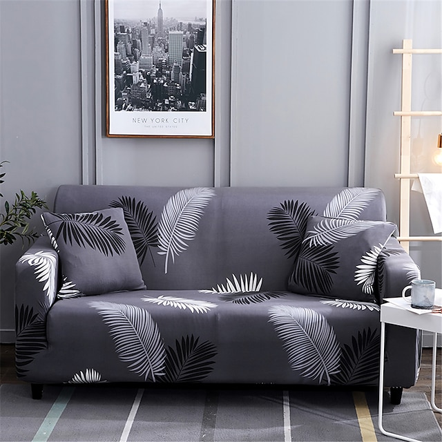  Home Luxury Leaves Print Dustproof Stretch Slipcovers Stretch Sofa Cover Super Soft Fabric Couch Cover (You will Get 1 Throw Pillow Case as free Gift)