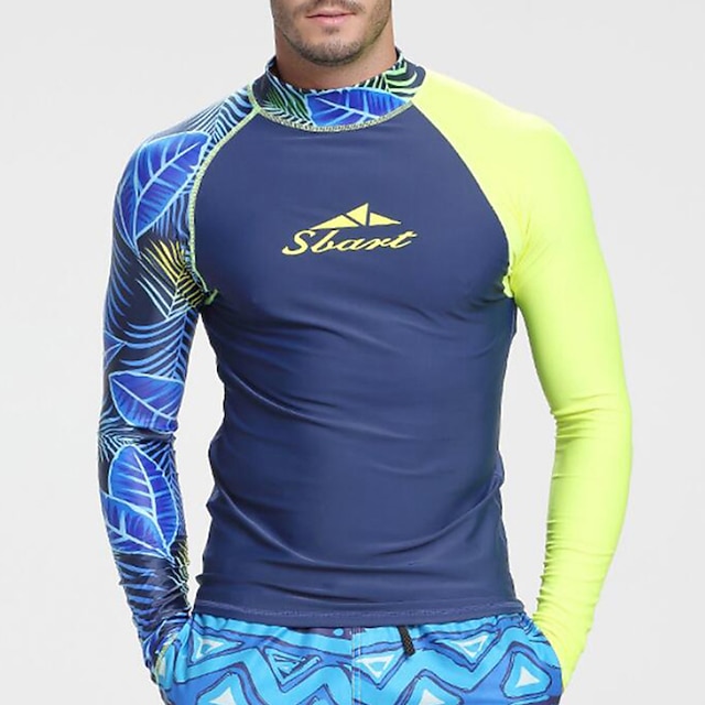  SBART Homme Protection solaire UV UPF50+ Respirable Maillot Anti UV Manches Longues Tee-shirts anti-UV, tops thermiques Tee-shirt de Baignade Mosaïque Natation Surf Plage Sports nautiques L'autume