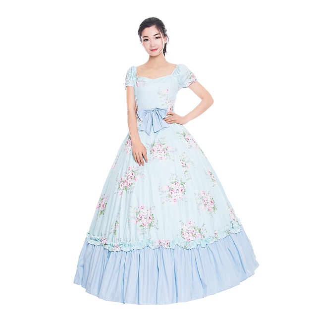  Princess Maria Antonietta Floral Style Rococo Victorian Renaissance Vacation Dress Dress Party Costume Masquerade Prom Dress Women's Lace Costume Blue Vintage Cosplay Short Sleeve Christmas Halloween