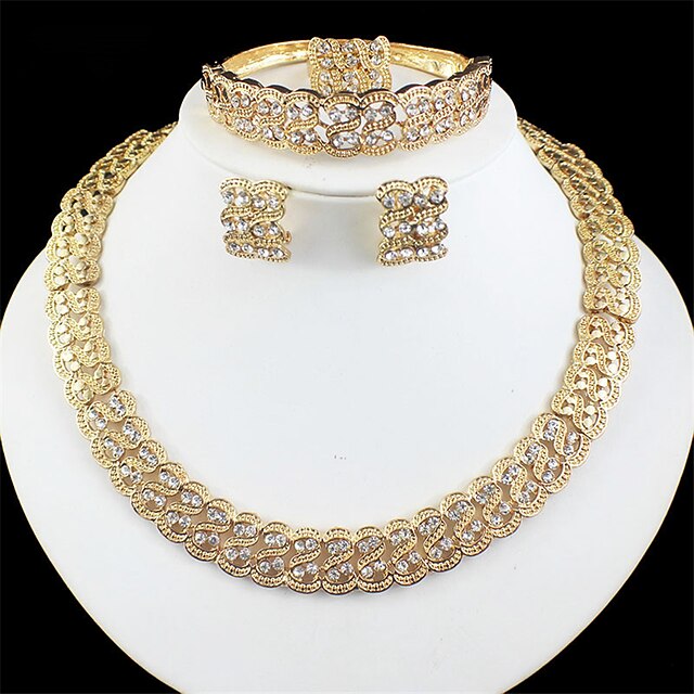  Women's Gold Bridal Jewelry Sets Link / Chain Wave Vintage Rhinestone Earrings Jewelry Gold For Wedding Gift Engagement 1 set
