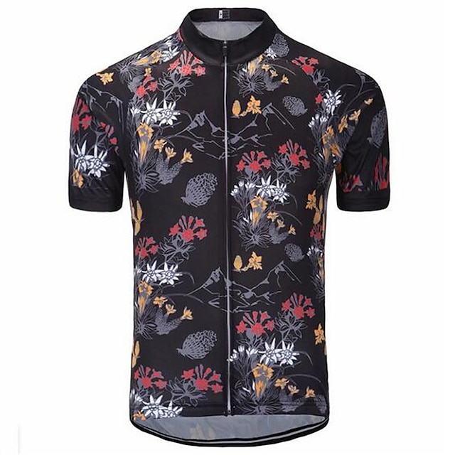  21Grams® Floral Botanical Funny Short Sleeve Men's Cycling Jersey - Black Red Bike Breathable Quick Dry Moisture Wicking Jersey Top Sports Terylene Summer Mountain Bike MTB Road Bike Cycling Clothing