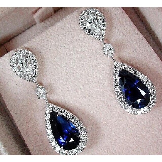  Femme Boucles d'Oreille Zircon cubique Goutte Le style rétro Imitation de diamant Luxe Pendant Des boucles d'oreilles Bijoux Bleu de minuit Pour 1 paire Soirée Mariage Fiançailles