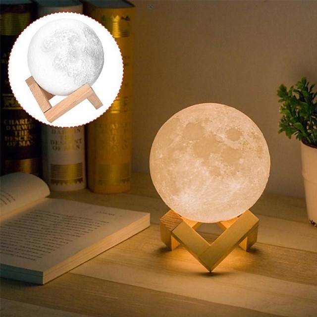  3D Moon Lamp 3 Color Change Flap LED Night Light Print Moon USB Home Decorating Bedside Lamp Christmas Gift for Baby and Kids