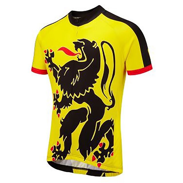  21Grams Men's Cycling Jersey Short Sleeve Bike Jersey Top with 3 Rear Pockets Breathable Quick Dry Moisture Wicking Mountain Bike MTB Road Bike Cycling Black Yellow Novelty Sports Clothing Apparel