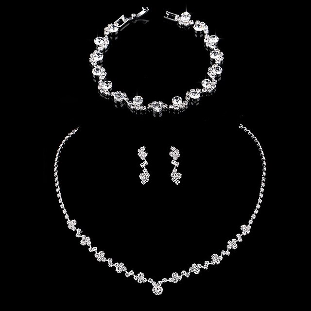 Women's Drop Earrings Necklace Bracelet Tennis Chain Simple Elegant Fashion Korean Imitation Diamond Earrings Jewelry Silver For Party Wedding Gift Daily Engagement 1 set