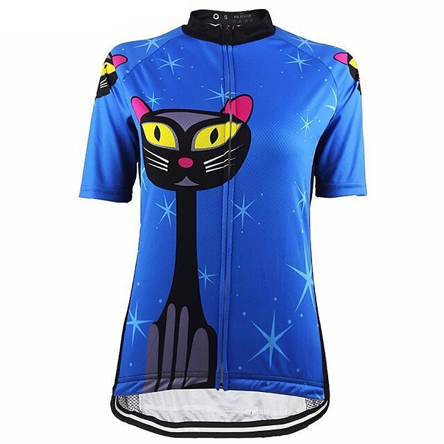  21Grams Women's Cycling Jersey Short Sleeve Bike Jersey Top with 3 Rear Pockets Breathable Quick Dry Moisture Wicking Mountain Bike MTB Road Bike Cycling Blue Cat Animal Sports Clothing Apparel