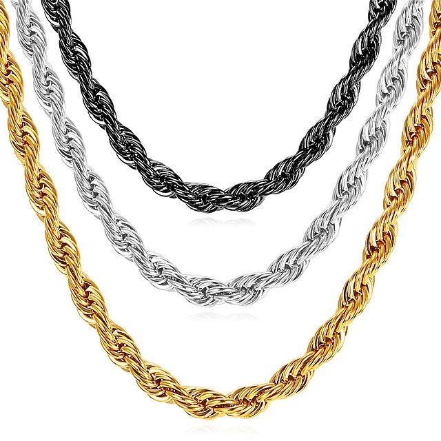  Men's Necklace Statement Fashion Titanium Steel Black Gold Silver 55 cm Necklace Jewelry 1pc For Street Gift Daily Festival