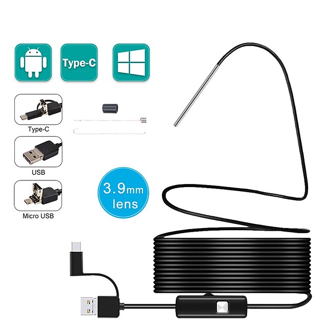  3.9MM 3 in 1 Android Endoscope Camera IP67 Waterproof Snake Camera with 6 Led Lights