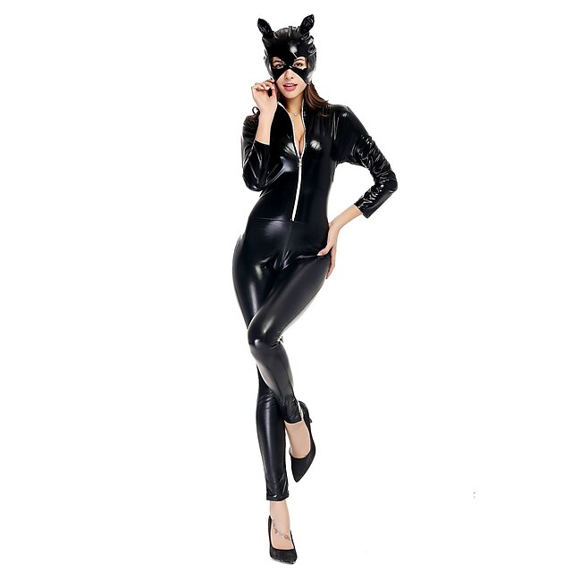  Shiny Zentai Suits Cosplay Costume Masquerade Catwoman Adults' Cosplay Costumes Solid Color Cosplay Sex Women's Solid Colored Halloween Masquerade / Leotard / Onesie / Mask / Catsuit / Skin Suit