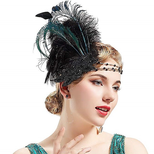 Vintage 1920s The Great Gatsby Flapper Headband Head Jewelry Women's Feather Festival Headwear