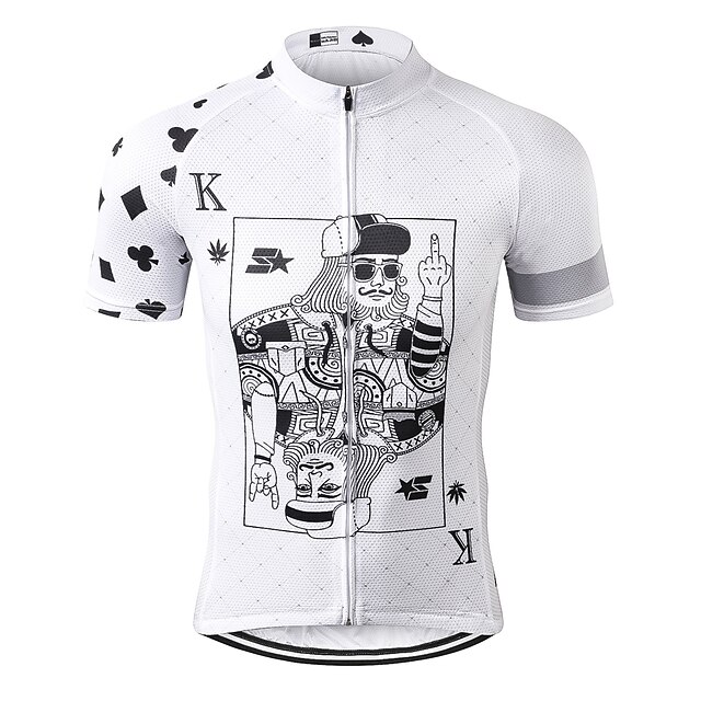  21Grams Poker Men's Short Sleeve Cycling Jersey - White Bike Jersey Top Quick Dry Moisture Wicking Breathable Sports Summer Mesh Terylene Mountain Bike MTB Clothing Apparel / Micro-elastic / Race Fit