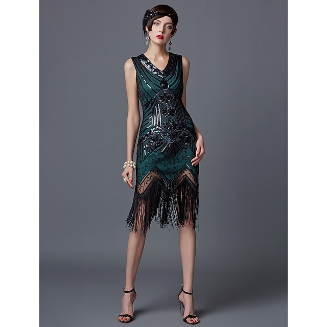  Roaring 20s 1920s Cocktail Dress Vintage Dress Flapper Dress Dress Halloween Costumes Prom Dresses Knee Length The Great Gatsby Charleston Women's Sequins Wedding Party Wedding Guest