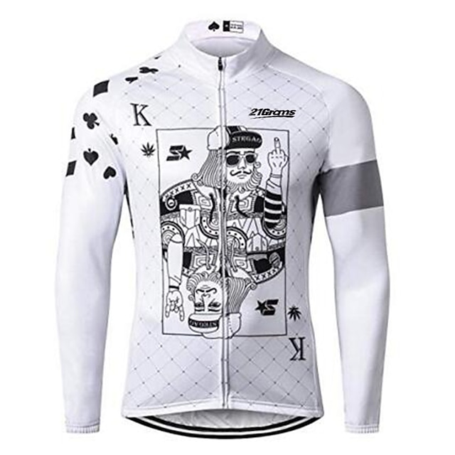  21Grams® Funny Poker Long Sleeve Men's Cycling Jersey - Black+White Bike UV Resistant Breathable Quick Dry Jersey Top Sports 100% Polyester Winter Summer Mountain Bike MTB Road Bike Cycling Clothing