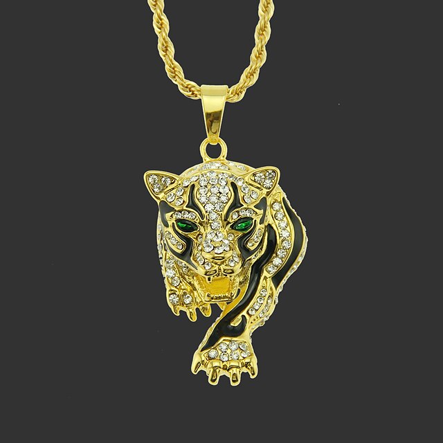  Men's Pendant Necklace Long Necklace Classic Tiger Unique Design Fashion Gold Plated Chrome Silver Gold Hawk Golden Leopard Silver Leopard 75 cm Necklace Jewelry 1pc For Street