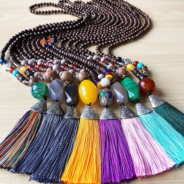  Women's Pendant Necklace Statement Necklace Beads Totem Series U Shape Simple Classic European Trendy Cord Copper Wood Black Yellow Red Light Green Burgundy 76-80 cm Necklace Jewelry 1pc For