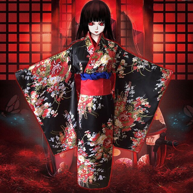  Inspirado por Menina do Inferno Enma Ai Anime Trajes de cosplay Japanês Trajes de cosplay Arco Casaco Kimono Faixa / Fita Para Mulheres
