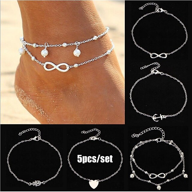  Ankle Bracelet Women's Body Jewelry For Gift Daily Alloy Silver Gold 5pcs