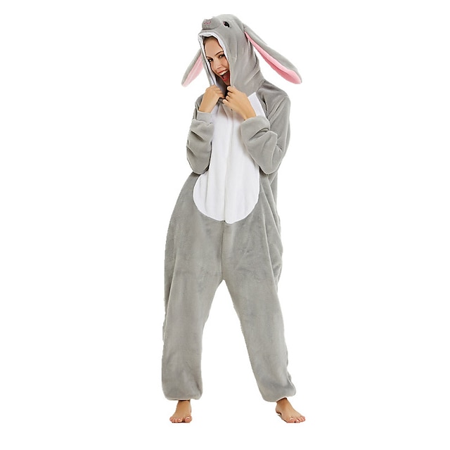  Teenager Adults' Kigurumi Pajamas Nightwear Camouflage Rabbit Bunny Animal Onesie Pajamas Flannelette Cosplay For Christmas Men and Women Animal Sleepwear Cartoon Festival / Holiday Costumes