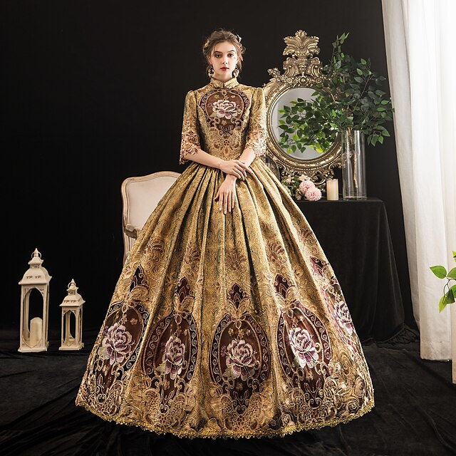  Maria Antonietta Rococo Baroque Victorian Cocktail Dress Vintage Dress Dress Prom Dress Women's Lace Satin Costume Coffee Vintage Cosplay Party Halloween Party & Evening Ball Gown Floor Length Plus