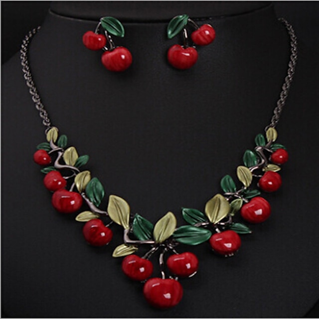  Women's Resin Necklace Geometrical Cherry Stylish Earrings Jewelry Gold For Party 1 set