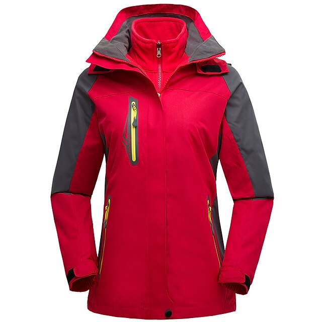  Women's Hoodie Jacket Hiking Jacket Hiking 3-in-1 Jackets Winter Outdoor Waterproof Windproof Soft Comfortable Patchwork Outerwear Trench Coat Top Fishing Climbing Running Violet Red Navy Blue
