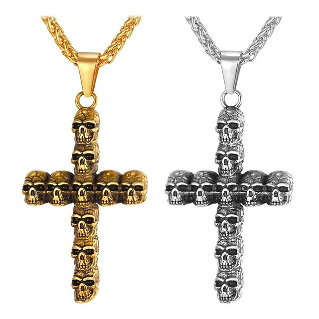  Men's Pendant Necklace Necklace Classic Cross Skull Vintage Trendy Ethnic Fashion Chrome Gold Silver 65 cm Necklace Jewelry 1pc For Daily