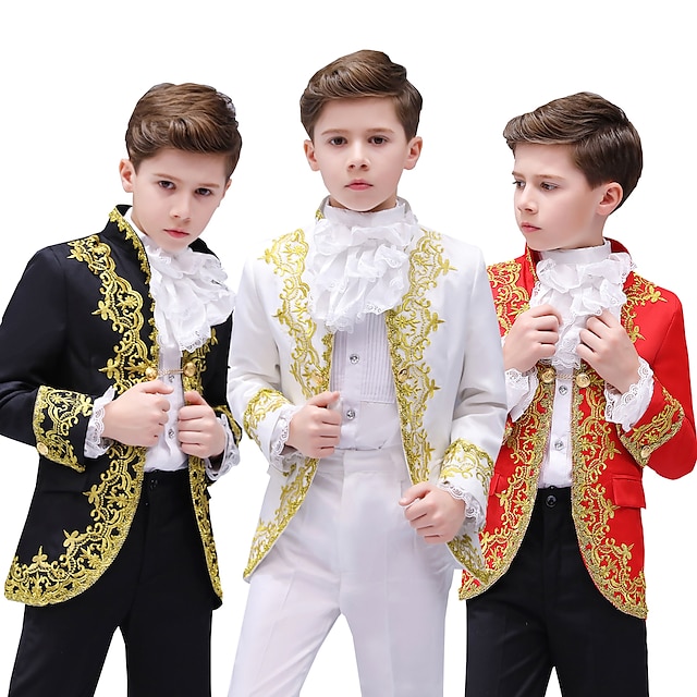  Prince Aristocrat Retro Vintage Medieval Coat Pants Outfits Masquerade Kid's Boys Costume Hat Vintage Cosplay Long Sleeve Party Queen's Platinum Jubilee 2022 Elizabeth 70 Years Pantsuit Coat / Collar