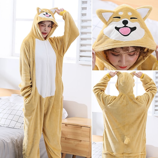  Erwachsene Kigurumi-Pyjamas Hund Tier Pyjamas-Einteiler Lustiges Kostüm Baumwollflanell Cosplay Für Herren und Damen Halloween Tiernachtwäsche Karikatur