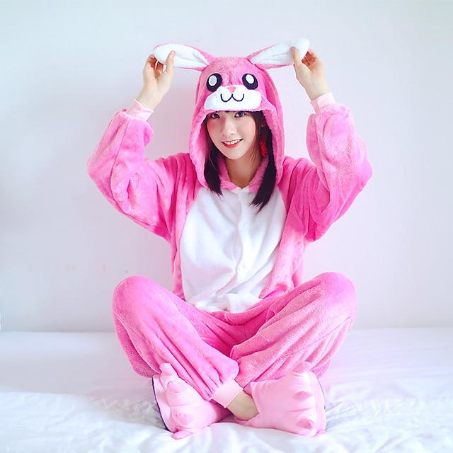  Adults' Kigurumi Pajamas Rabbit Bunny Animal Onesie Pajamas Flannelette Cosplay For Men and Women Halloween Animal Sleepwear Cartoon